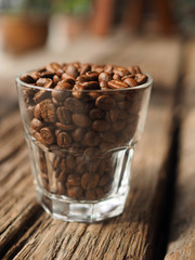 coffee bean on the cups vintage color tone