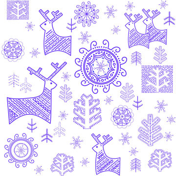 Wallpaper With Stylized Winter Blue Print