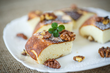 Cottage cheese casserole with walnuts