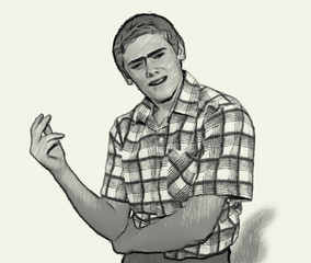 Fototapeta na wymiar Sketch Teen boy body language - Questioning