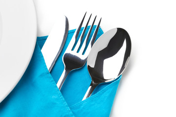 Knife, Fork, Spoon isolated on white.