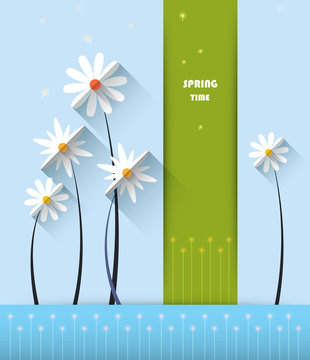 Abstract spring card background with paper flowers