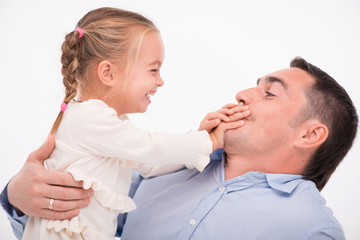 Happy family isolated on white background