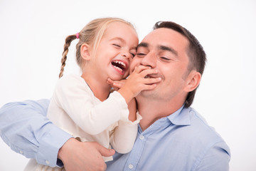 Happy family isolated on white background