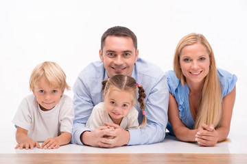 Happy family isolated on white background