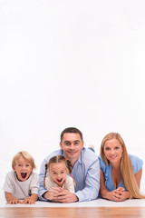 Happy family isolated on white background