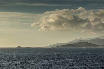 A yacht on the eastern coastline of Cap Corse in Corsica
