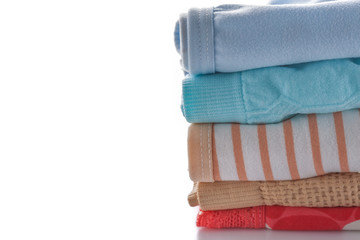 Closeup stack of female underwear on the white.