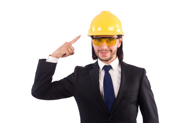 Young architect isolated on white