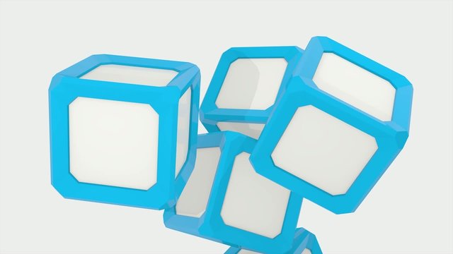 3D animation ANIMATED WHITE AND BLUE CUBES
