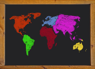 world map on a blackboard