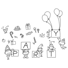 hand drawing abstract cartoon party