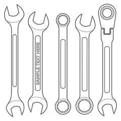 vector outline dark grey various types outline wrench set