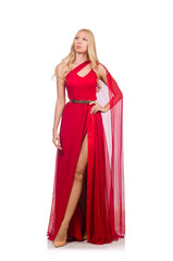 Woman in fashion clothing isolated on white