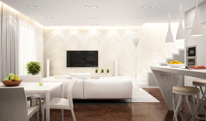 Modern white interior in house