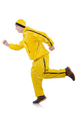 Man in yellow suit isolated on white