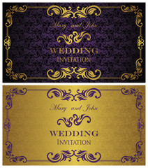 Template of wedding invitation. Set of two cards