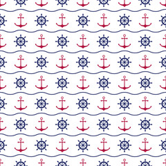 Seamless nautical background with anchors and ship wheels.