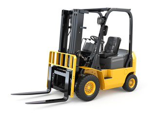 Forklift truck on white isolated background.