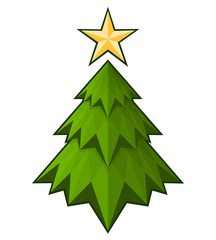 Green triangle Christmas tree, vector illustration
