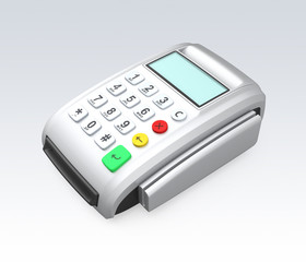 Silver card-reader isolated on gray background