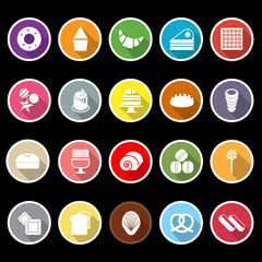 Variety bakery flat icons with long shadow