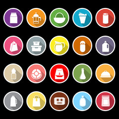 Variety food package flat icons with long shadow