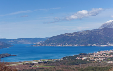 Fototapeta na wymiar Bird's eye view of Bay of Kotor and Tivat city. Montenegro