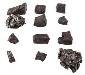 Lump of charcoal over white background