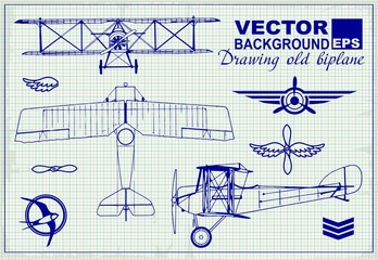 Vintage airplanes drawing on graph paper and design elements © pgmart