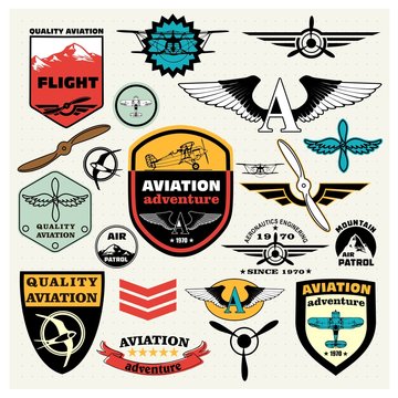 Emblems, design elements , badges and logo patches. Aviation