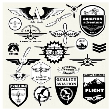 Monochrome  emblems, design elements , badges and logo Aviation