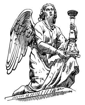 sketch drawing of marble statue angel