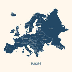 Fototapeta premium EUROPE MAP WITH BORDERS AND NAME OF THE COUNTRIES
