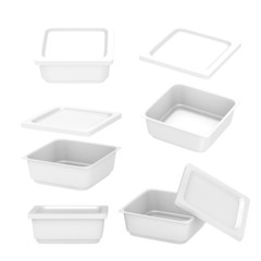 White  square plastic container for food production with clippin