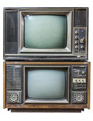 Isolated stack of old fasion TV