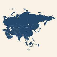 ASIA MAP WITH BORDERS AND NAME OF THE COUNTRIES