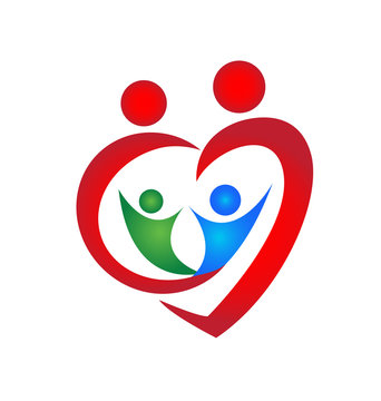 Family symbol heart shape logo design template