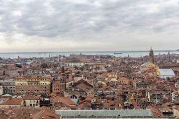 Aerial view of buildings of Venice, Italy during a cloudy day