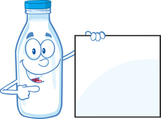 Smiling Milk Bottle Character Showing A Blank Sign