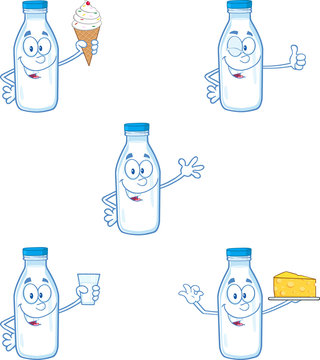 Milk Bottle Character In Different Poses 1. Collection Set