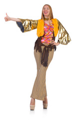 Woman giving thumbs up isolated on white