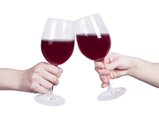 Isolated Clinking Red Wine Glasses Hands.tif