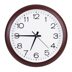Clock shows a quarter to seven