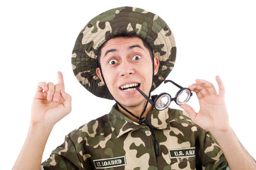 Funny soldier in military concept
