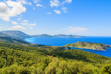Fototapeta na wymiar Blue sea and mountains on coast of Kefalonia island near Assos