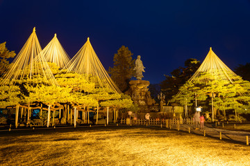 Kenrokuen Garden at night in Kanazawa, Japan