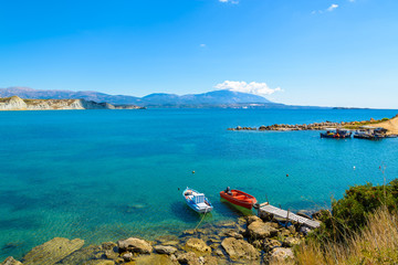 Fishing boats on coast of Kefalonia island, Greece