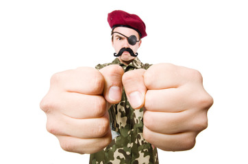 Funny soldier in military concept