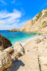 Paradise beach and azure sea in Petani bay, Kefalonia island